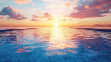 Fototapeta premium Tranquil sunset over a serene water surface, reflecting vibrant colors.