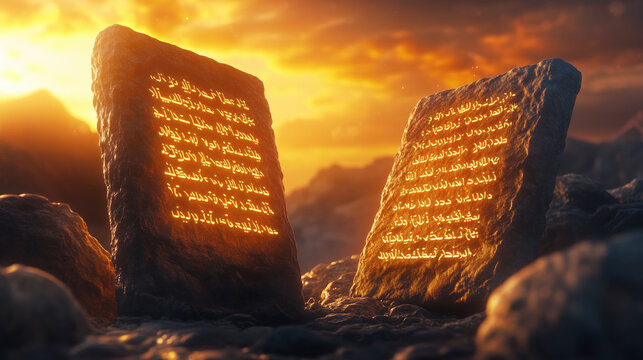 Stone Tablets of Ten Commandments at Sunset