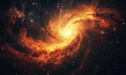 Obraz premium Fiery cosmic nebula with swirling orange and red hues surrounded by countless bright stars, deep space wonder in stunning detail,