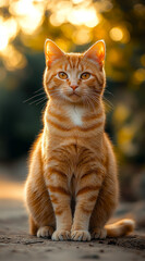 Fototapeta premium Captivating orange cat with warm tones and vibrant personality amidst a softly blurred background