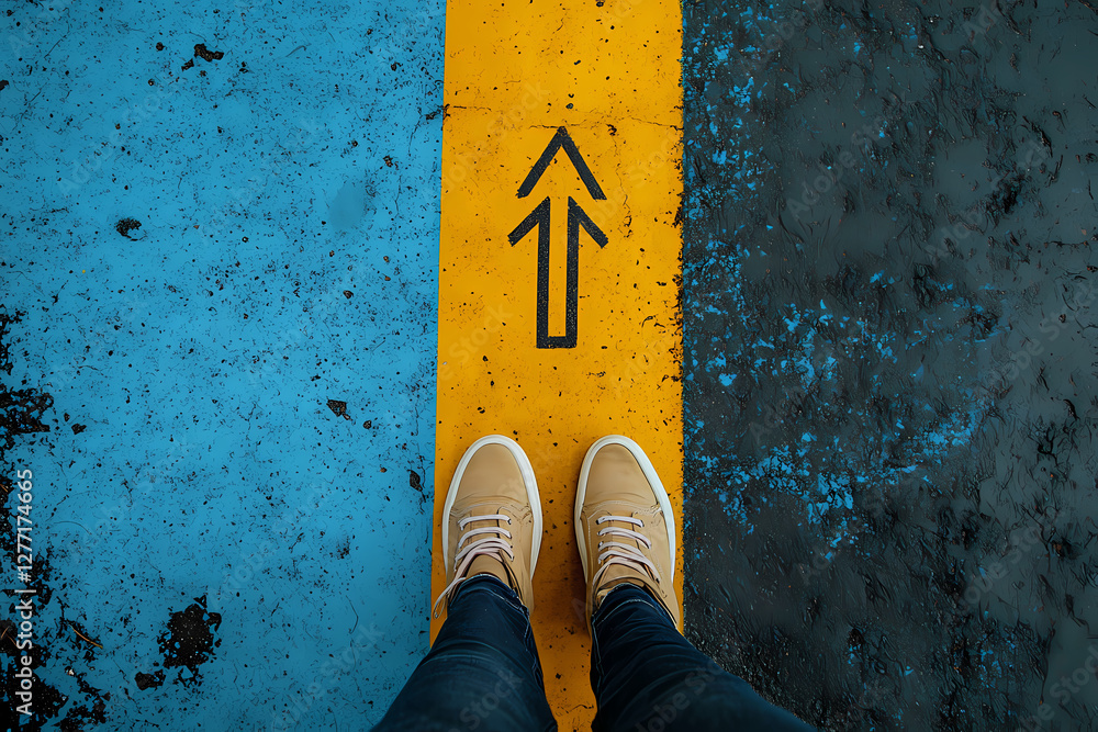 Poster the path to progress: a compelling overhead shot captures a person standing before a graphic illustr