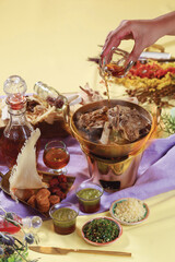 Traditional Asian Hot Pot with Fresh Ingredients and Herbal Broth - Vibrant Culinary Photography