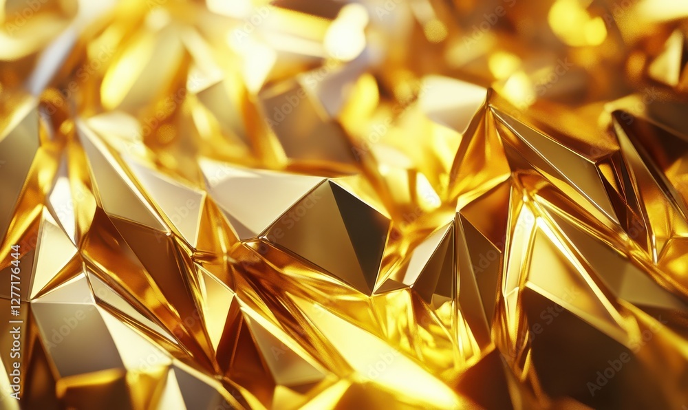 Aufkleber intricate faceted gold shapes illuminated by soft light, creating depth and a luxurious modern abstr