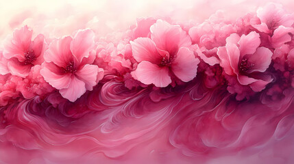 Obraz premium Floral Fantasy a Pink Watercolor Design Featuring Soft Pink Flowers on Artistic Background