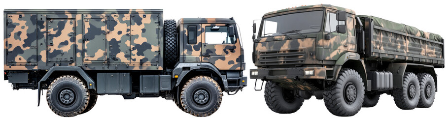 Obraz premium Powerful military trucks with camouflage pattern