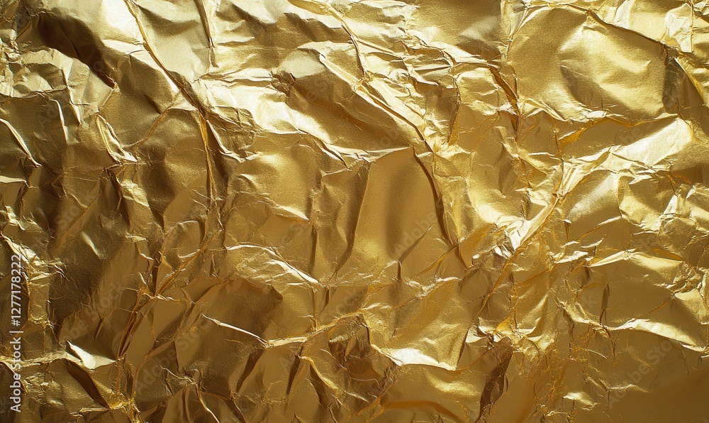Aufkleber luxurious gold foil texture with intricate folds and reflections under soft light, creating a glamor