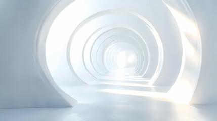 Obraz premium Ethereal white hallway with soft curves leading into labyrinth of calm and contemplation, creating serene atmosphere. Dreamlike Labyrinth Passage. Illustration