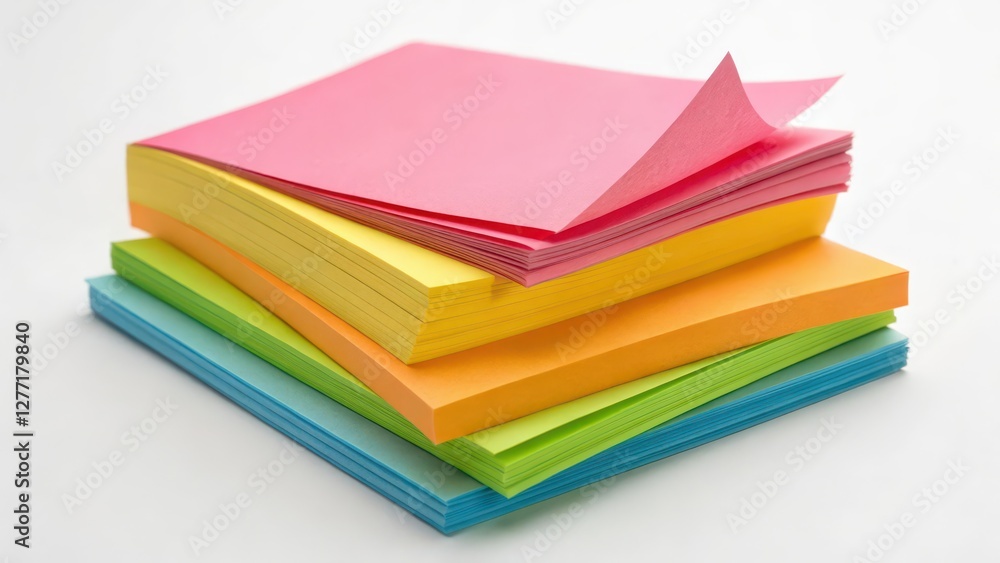 Poster stack of colorful sticky notes on white background