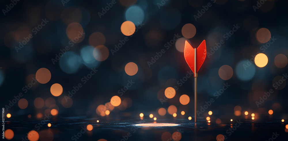 Poster aiming for success: a close-up shot of a red arrow standing upright, a symbol of precision and focus