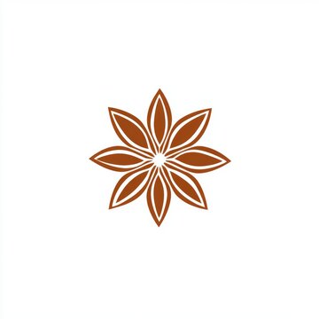 recommend clip art: Minimalist brown star anise design with six petals on white background