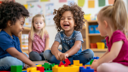 Fototapeta premium Vibrant kindergarten classroom fostering creativity and teamwork