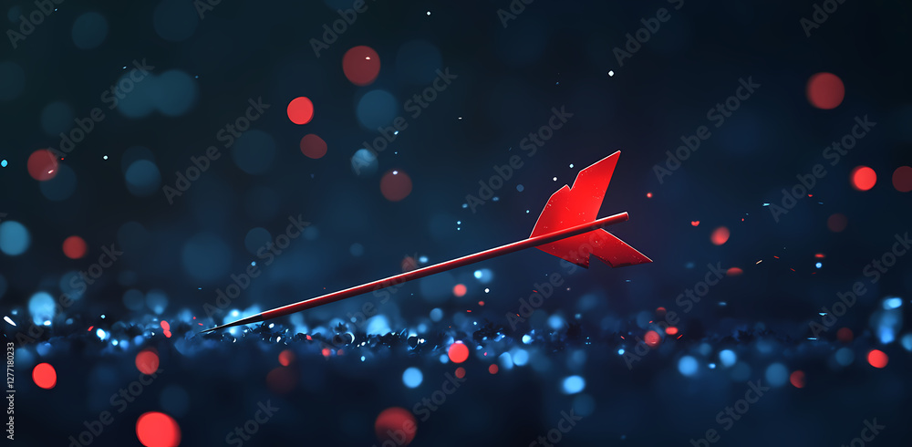 Poster precise aim: a single red arrow streaks across a dynamic background, symbolizing precision, accuracy
