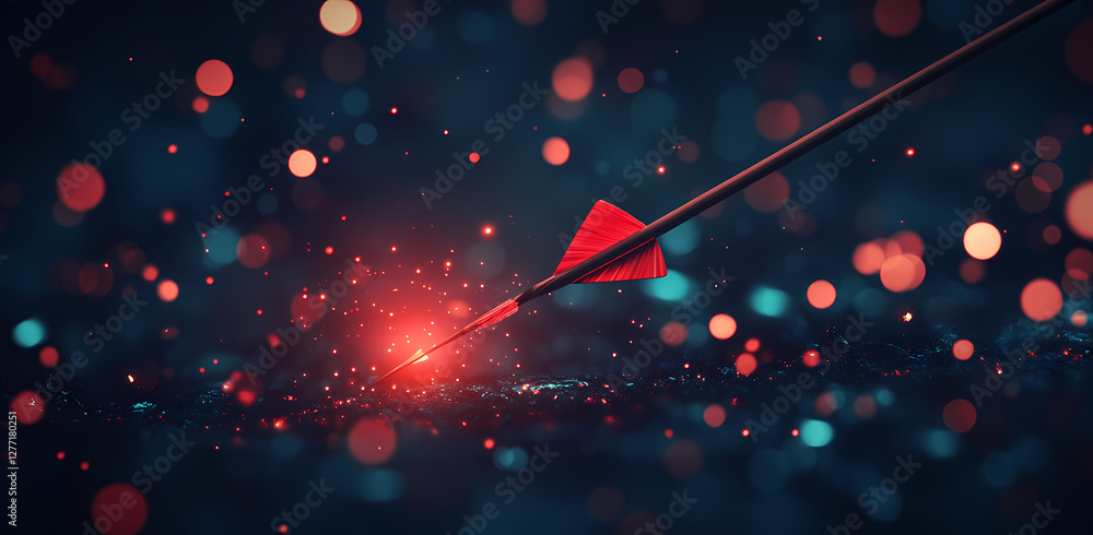 Poster arrow of aim: an arrow is depicted with precision against a backdrop of bokeh lights, suggesting pre