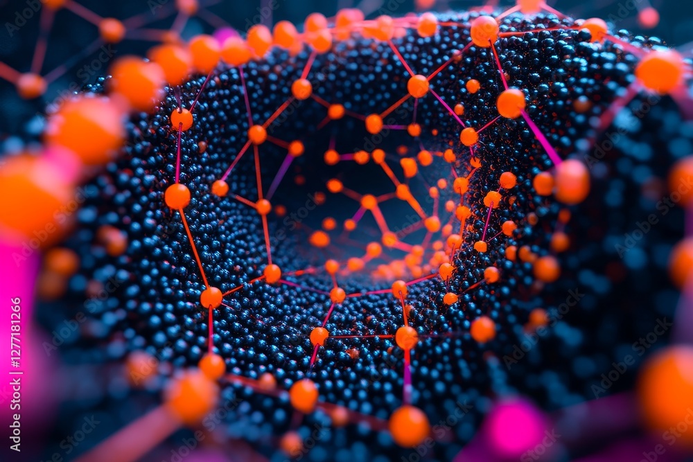 Poster abstract representation of a colorful network structure in 3d