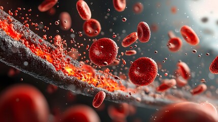 Close up Detailed View of Oxygenated Red Blood Cells Transporting Oxygen Molecules Through the Circulatory System  Conceptual of the Vital Blood Circulation Process