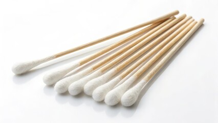 Wooden Cotton Swabs on White Background