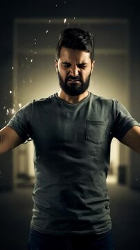 Arabic man holding chains and breaking them. Injustice, prejudice and discrimination concept