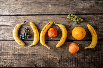 Fruit composition on wooden surface