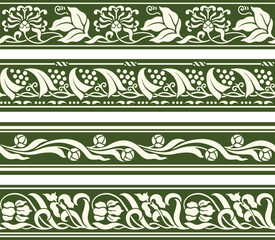 A set of vintage retro Spring flower seamless decorative border designs. 