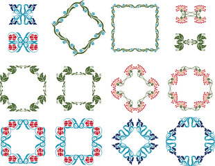 A set of vintage retro Spring flower decorative frames and borders. 