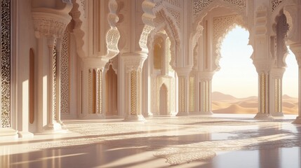 Obraz premium Elegant Architectural Interior of Ornate Palace with Sunlit Arches