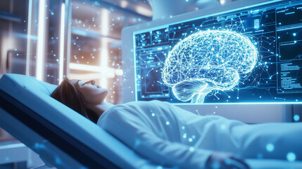 Futuristic laboratory with neural scanning technology and patient
