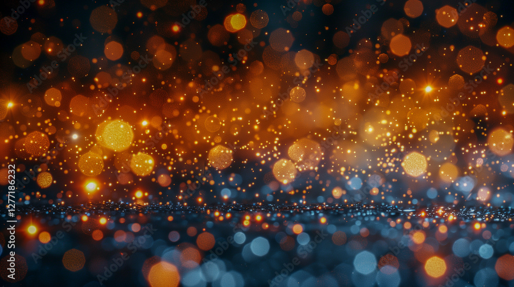 Poster golden bokeh sparkles in a dreamy glow..