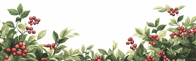 Decorative Floral Border: A charming illustration of a botanical border adorned with lush green foliage and vibrant red berries, creating a perfect decorative element.