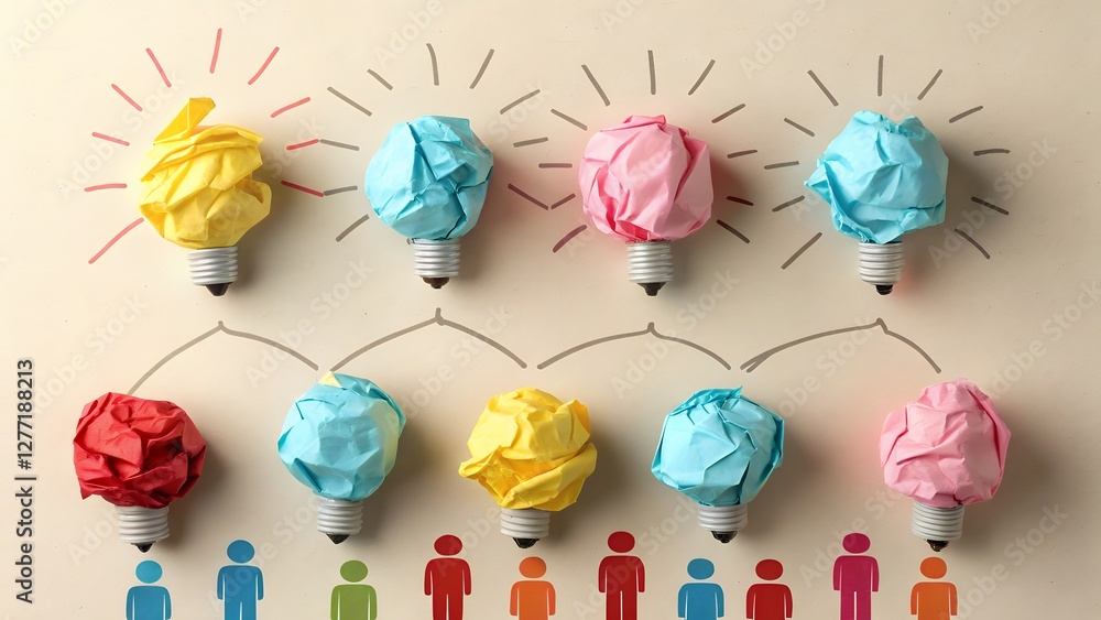 Poster a dynamic illustration showcasing the concept of teamwork and creativity through diverse individuals