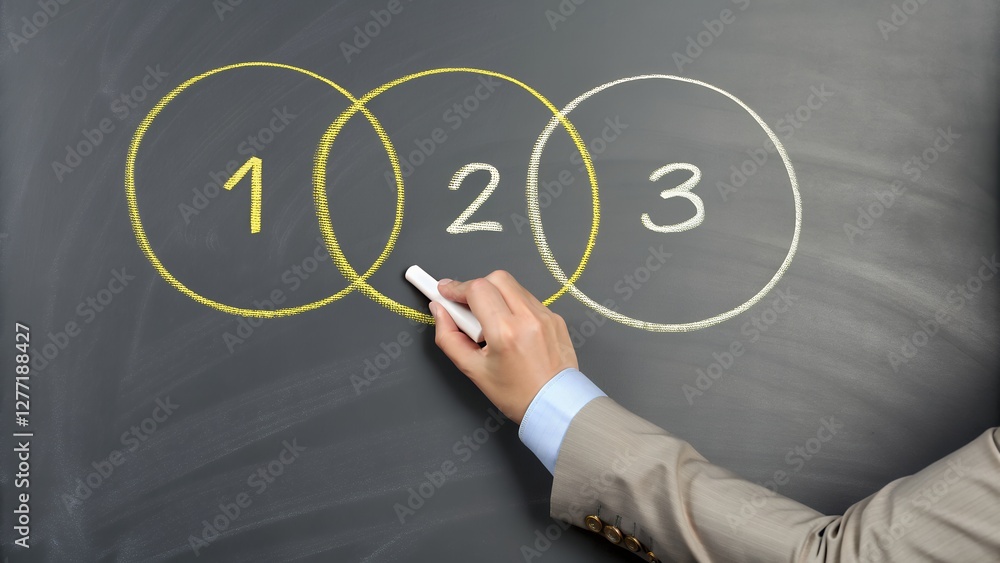 Poster Professional Venn Diagram Depicted on a Blackboard Surface Showcasing Overlapping Concepts for Educational Business and Creative Uses in Presentations