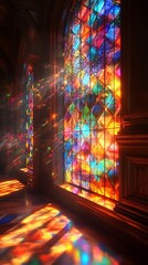 Obraz premium Colorful Stained Glass Windows Illuminating a Sacred Space Photo