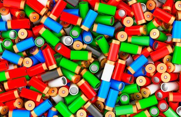 Colored shotgun shells  background, wallpaper. 3D rendering