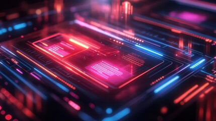 Fototapeta premium Online course platform with glowing AR progress tracking, sleek modern setup, soft vibrant lighting, photorealistic