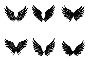 Set of wings silhouette on white background