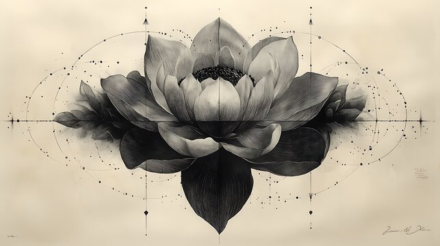 Abstract Flower Drawing Blending Nature and Artistic Precision Photo