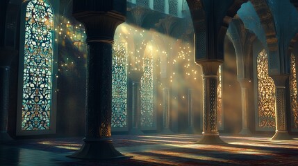 Majestic Mosque Ramadan Banner: Celebrate Islamic Holy Month with this stunning generative AI artwork. Perfect for social media, websites, and print  