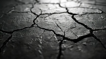 Fototapeta premium Close-up cracked earth, dry ground, sunlight, drought