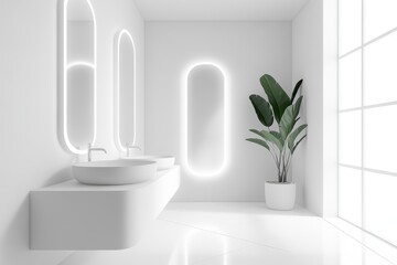 Fototapeta premium Modern Minimalist Bathroom Design with Elegant Fixtures and Plants