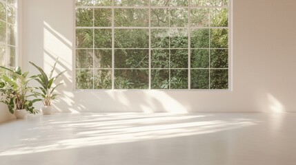 Empty room with a large window in the center. the window is made up of multiple panes of glass, allowing natural light to enter the room.