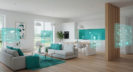 The concept of the Internet of Things with an image of a smart home, featuring various connected devices and appliances AI