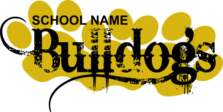 bulldogs team name with paw prints for school, college or league sports