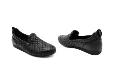 Fashionable leather boots isolated on white background. View from all sides. Moccasins. Loafers.