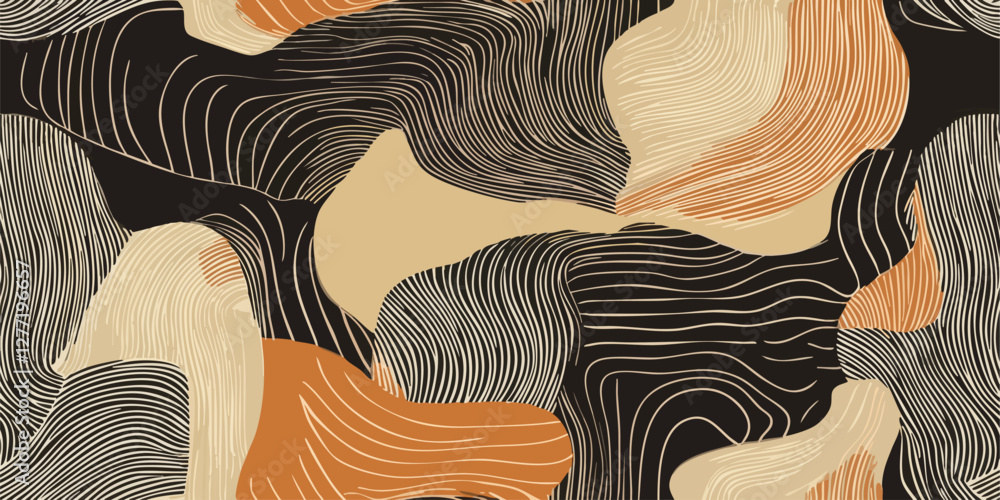 Poster seamless vector wave pattern with thin brown beige lines, seamless pattern with waves. abstract ligh