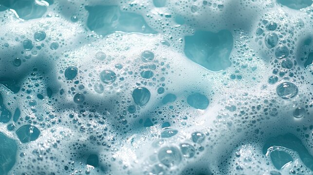 Close-up of soapy bubbles in a blue liquid.  Use for cleaning product ads