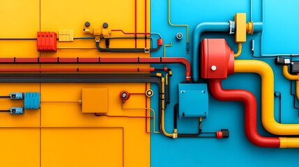 Intricate cross section view showcasing the complex electrical wiring and plumbing systems integrated within the walls of a modern home