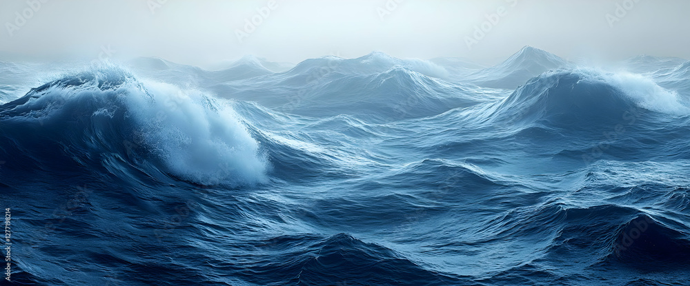 Poster abstract ocean waves in shades of blue with rough texture and dynamic motion