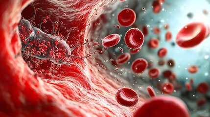 Microscopic Close up View of Oxygenated Red Blood Cells Transporting Oxygen Molecules Through the Circulatory System