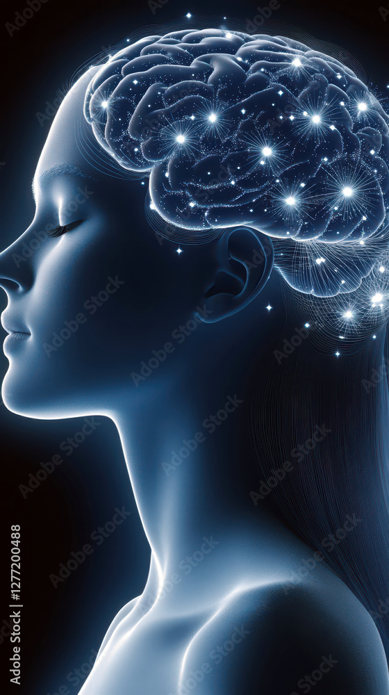 Poster neural waves transform into celestial bodies during a peaceful slumber in a dreamlike realm