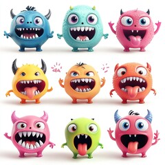 Fototapeta premium Playful monster characters fantasy world digital art colorful environment front view whimsical concept