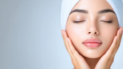 Serene woman with towel on head portrait of relaxation beauty and wellness